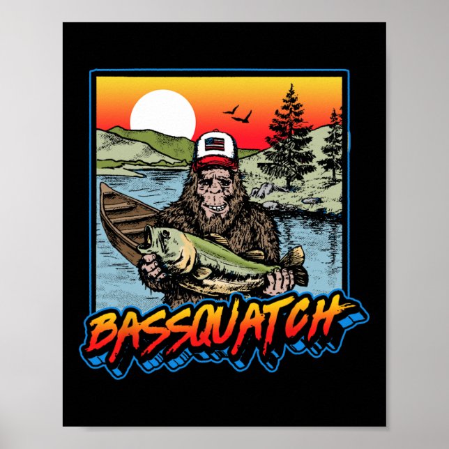 Affiche Byssquatch! Funny Byss Fishing Sasquatch Retro 80s (Devant)