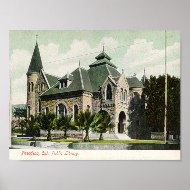 Affiche c1910 Bibliothèque publique, Pasadena, CA (Devant)