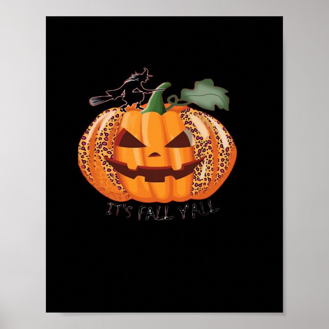 Affiche C’est automne Y’all Leopard Citrouille Happy Hallo (Devant)