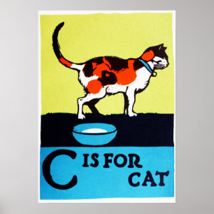 Affiche C est pour chat ABC 1923 Alphabet Vintage