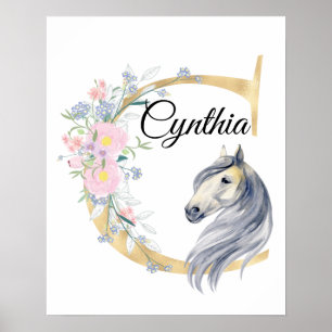 Affiche C lettre nom personnalisé monogramme avec cheval