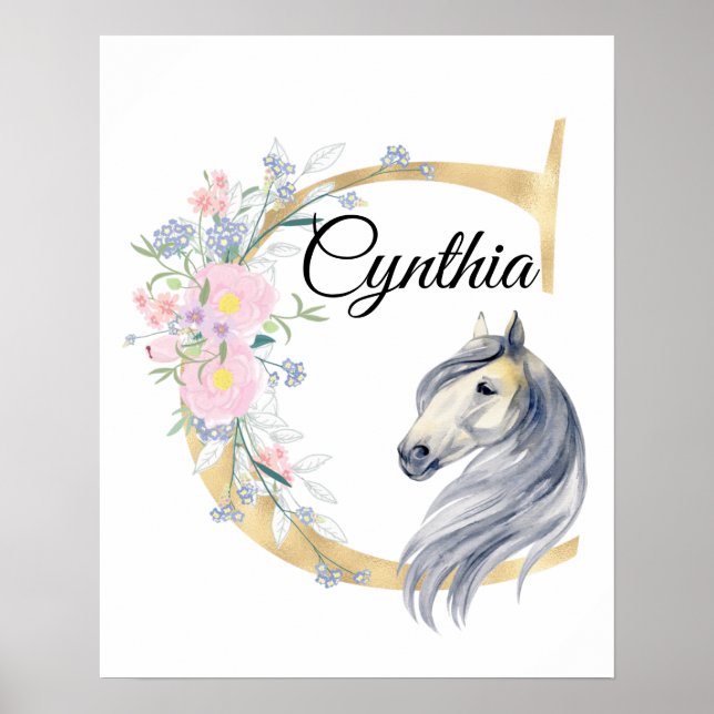 Affiche C lettre nom personnalisé monogramme avec cheval (Devant)