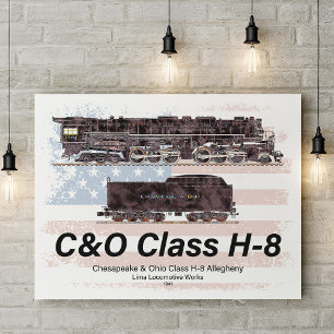 Affiche C&O Classe H-8 Locomotive Allegheny - Drapeau amér
