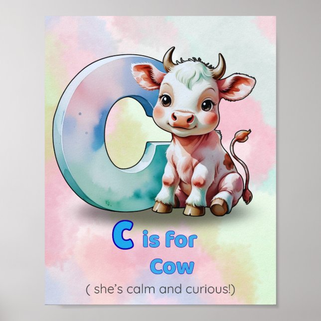 Affiche C pour Vache – Alphabet Animaux Calmes et Curieux  (Devant)