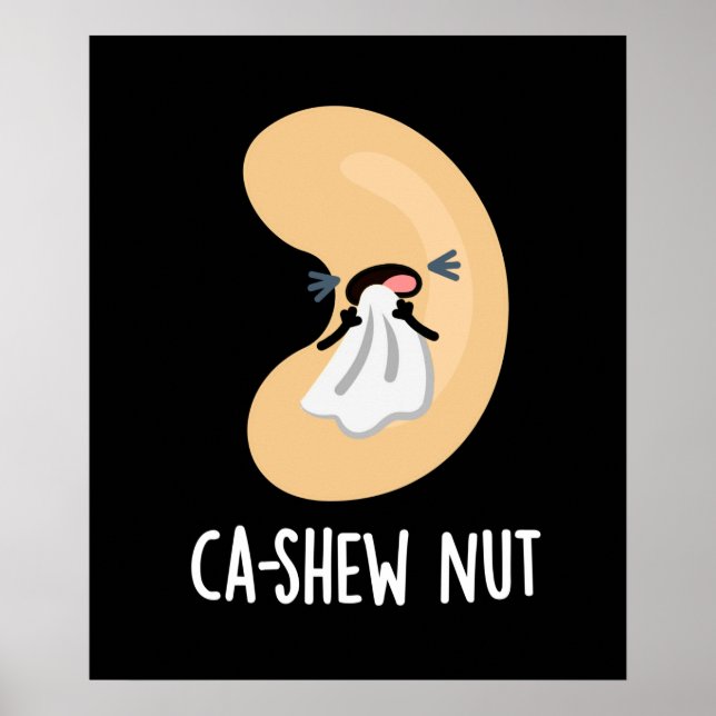 Affiche Ca shew Funny éternuant Cashew Nut Pun Dark BG (Devant)