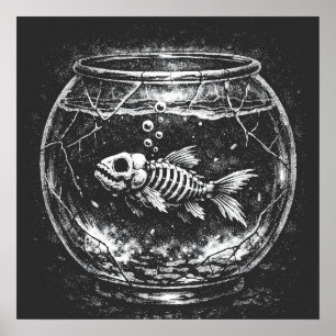 Affiche "Ça va super" - Poisson rouge squelettique par Bur