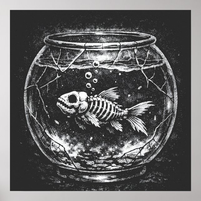 Affiche "Ça va super" - Poisson rouge squelettique par Bur (Devant)