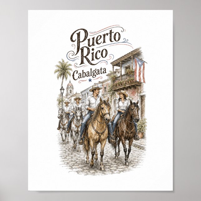Affiche Cabalgata Puerto Rico Équitation 8x10 (Devant)