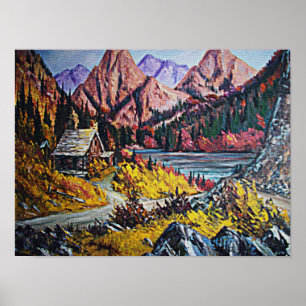Affiche Cabane au bord du lac Montagnes Petite