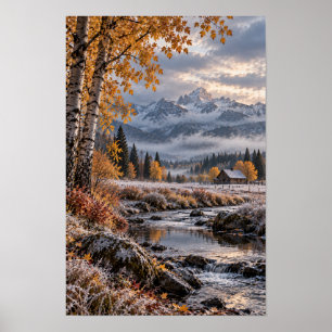 Affiche Cabane de montagne de Birch Creek en automne - Art