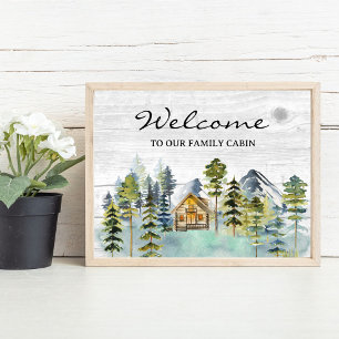 Affiche Cabane de montagne rustique forestière brumeuse à