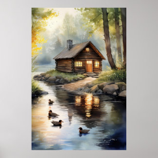 Affiche Cabane en rondins sur la rivière 2