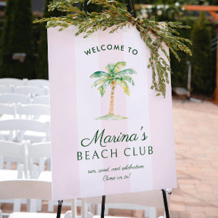 Affiche Cabane rose pâle Stripes Palm Beach Club Bienvenue
