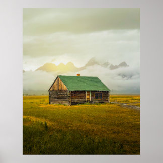 Affiche Cabane rustique au lever du soleil – Grand Teton N