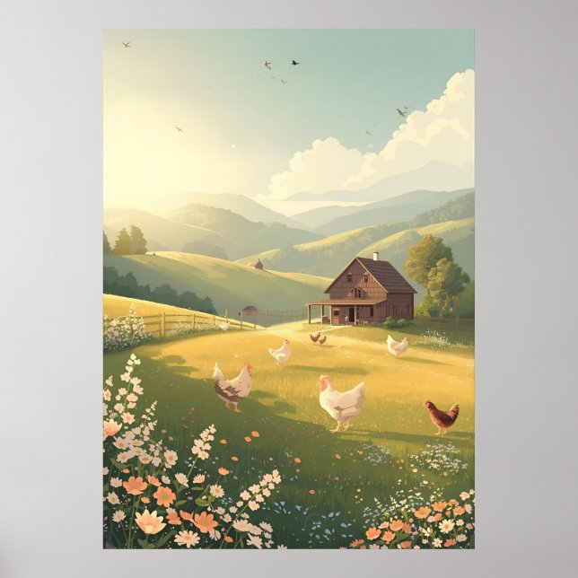 Affiche Cabane rustique de campagne avec fleurs sauvages (Devant)