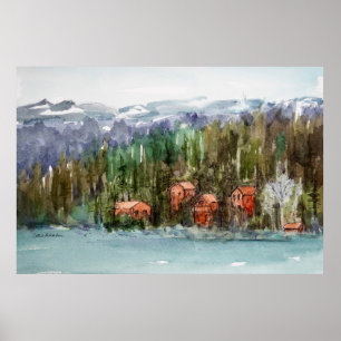 Affiche Cabanes de Carnelian Bay Lake Tahoe Aquarelle