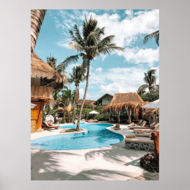 Affiche Cabanes de chaume et maisons au bord de la piscine (Devant)