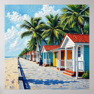 Affiche Cabanes de plage tropicales colorées