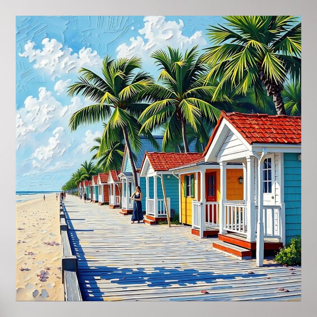 Affiche Cabanes de plage tropicales colorées (Devant)
