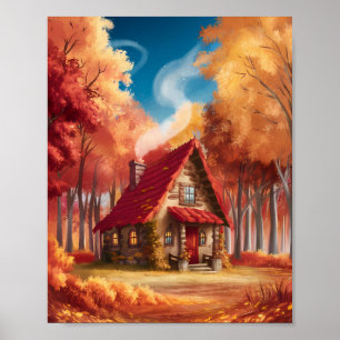 Affiche Cabine confortable en Forêt d'automne