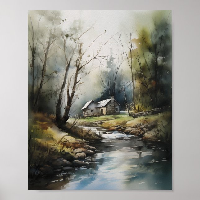 Affiche Cabine Dans Le Cabine forestier Woods Springtime (Devant)