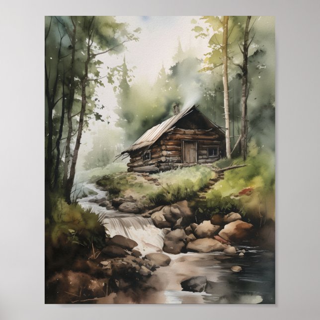 Affiche Cabine Dans Les Bois Avec Le Flux D'Eau (Devant)