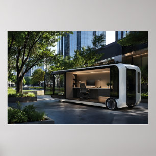 Affiche Cabine de bureau mobile futuriste dans la nature u