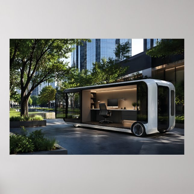 Affiche Cabine de bureau mobile futuriste dans la nature u (Devant)