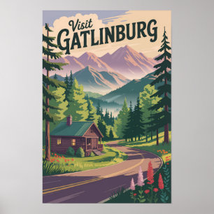 Affiche Cabine de Gatlinburg Tennessee Art de voyage vinta