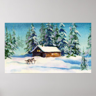 Affiche CABINE et CHEVAL d'HIVER par SHARON SHARPE