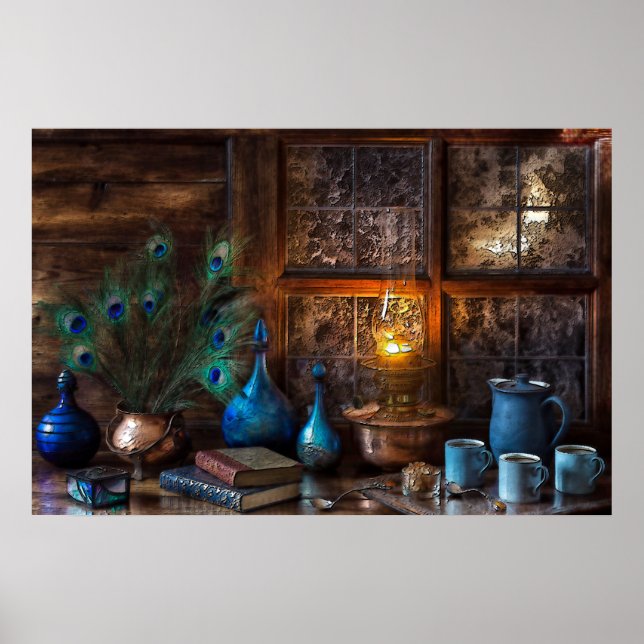 Affiche Cabine par lamplique sceau de cuivre plumes livres (Devant)