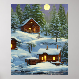 Affiche Cabines dans le paysage de la neige des Bois ARt
