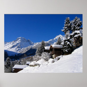 Affiche Cabines en rondins enneigées en Suisse