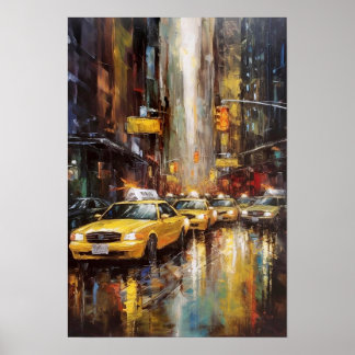 Affiche Cabines Jaunes de New York Peinture Abstraite à l'