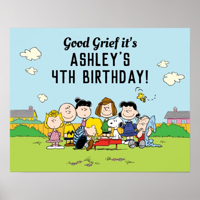 Affiche cacahuètes | Charlie Brown et Gang Anniversaire (Devant)