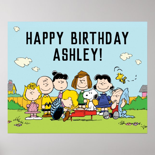 Affiche cacahuètes | Charlie Brown et Gang Anniversaire (Devant)