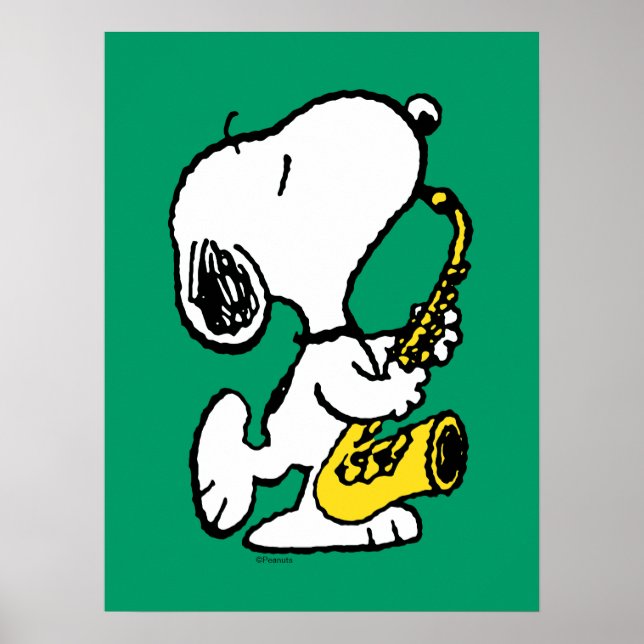Affiche cacahuètes | Lecteur Snoopy Saxophone (Devant)