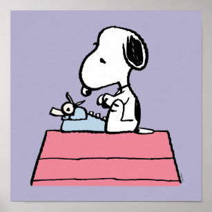 Affiche cacahuètes   Snoopy à la machine à écrire