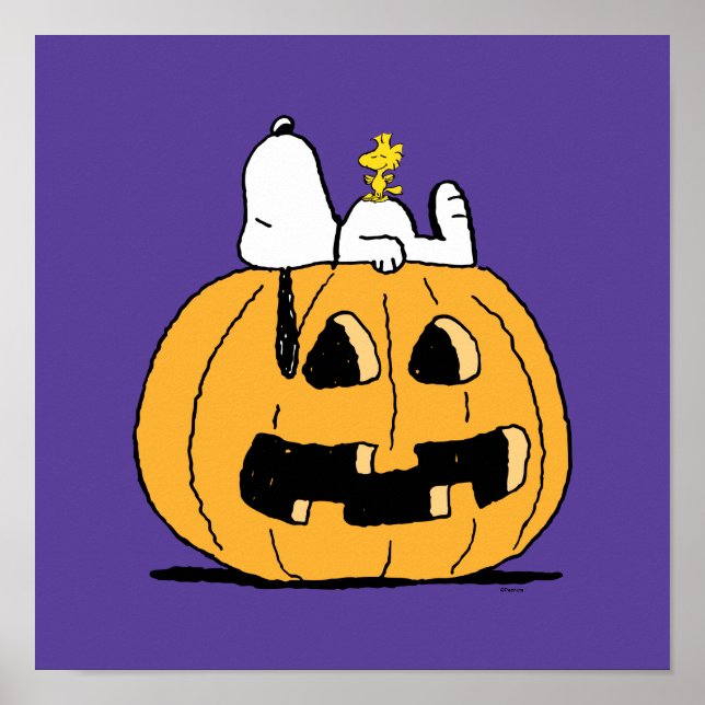 Affiche cacahuètes | Snoopy et Woodstock Jack-O-Lantern (Devant)