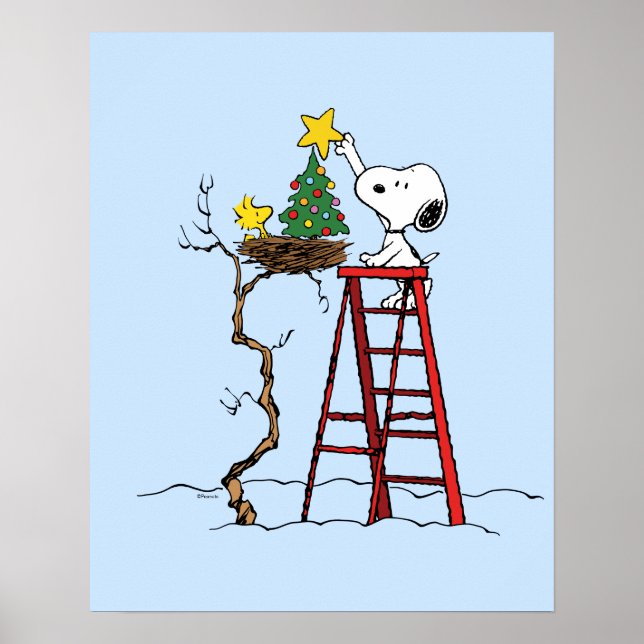 Affiche cacahuètes | Snoopy & Woodstock Arbre de Noël (Devant)