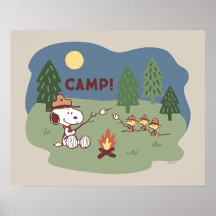 Affiche cacahuètes Snoopy & Woodstock au feu de camp