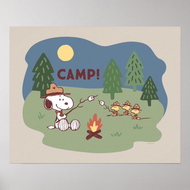 Affiche cacahuètes | Snoopy & Woodstock au feu de camp (Devant)