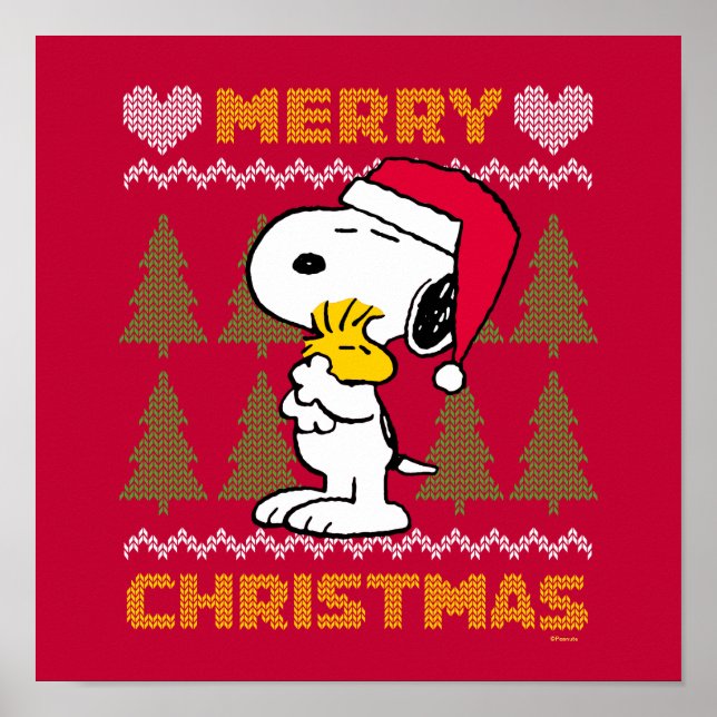 Affiche cacahuètes | Snoopy & Woodstock Santa Claus Hug (Devant)