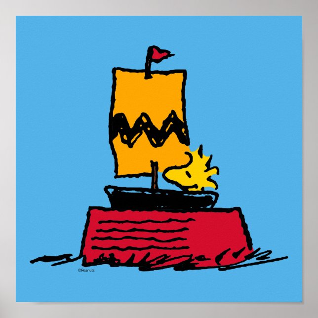 Affiche cacahuètes | Woodstock Snoopy Plat Bateau à voile (Devant)