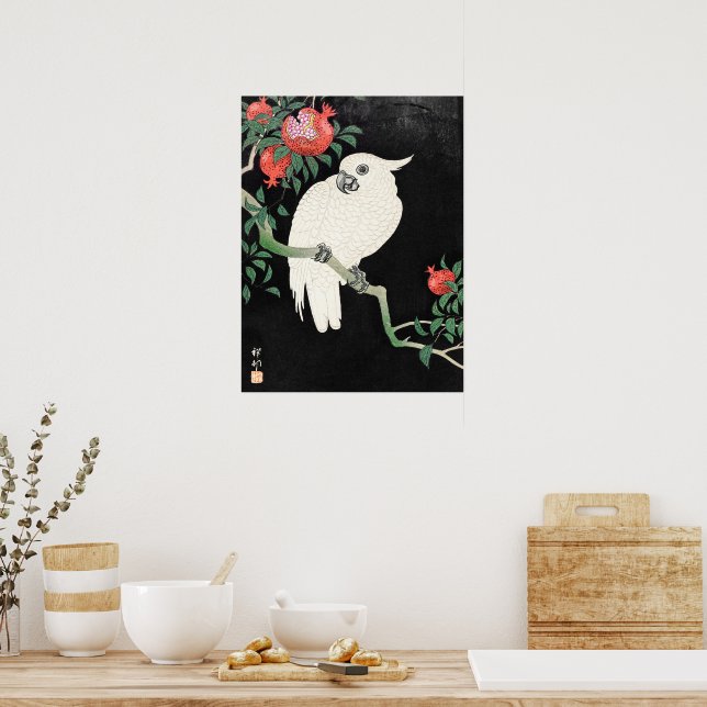 Affiche Cacatoès et Grenade, Peinture Japonaise Célèbre (Cuisine)