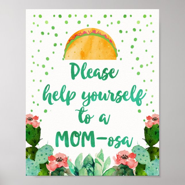 Affiche Cactus Aidez-vous à un panneau Baby shower MOM-osa (Devant)