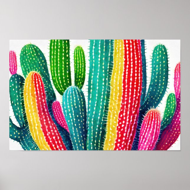 Affiche Cactus aux couleurs vives (Devant)