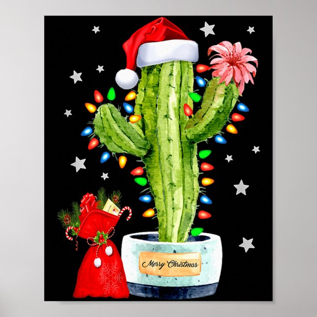 Affiche Cactus Christmas Sweater Lights Santa Xmas Plant L (Devant)