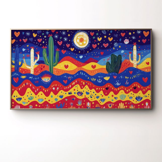 Affiche Cactus, cœurs et étoiles au clair de lune (Créateur téléchargé)