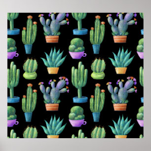 Affiche Cactus Colorés : Whimsical Seamless Design.